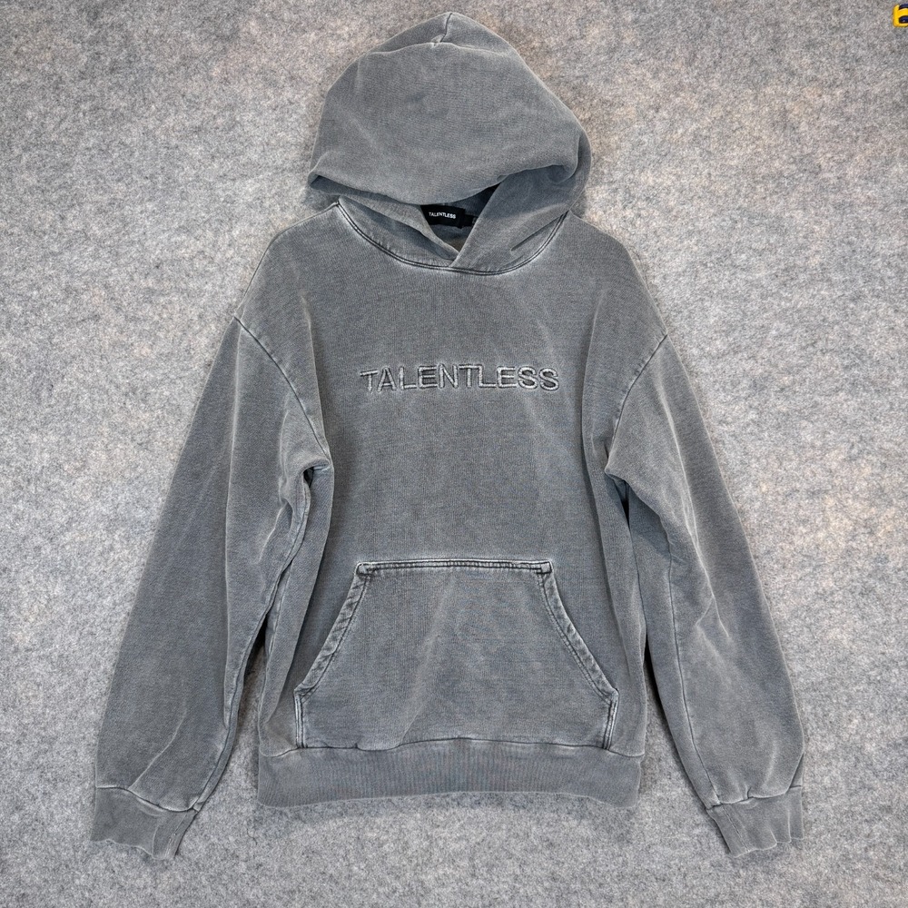 Talentless Heavyweight Hoodie Sweatshirt Mens Large French Terry Big Logo Gray
